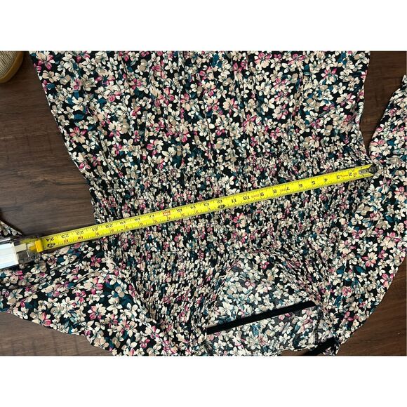 Terra & Sky Dress Multicolor Floral Smocked Midi Side Slits, Sz XL - Picture 4 of 10